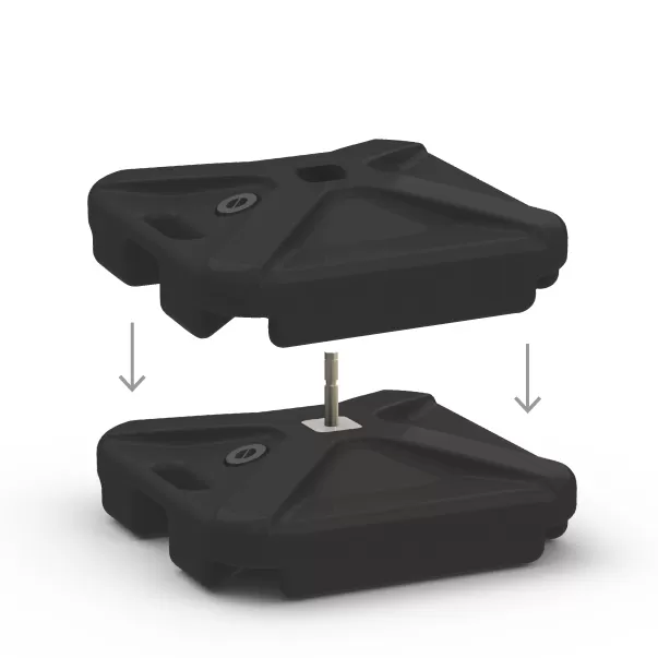 Two stacked black weighted bases for a DuraBalloon cluster pole