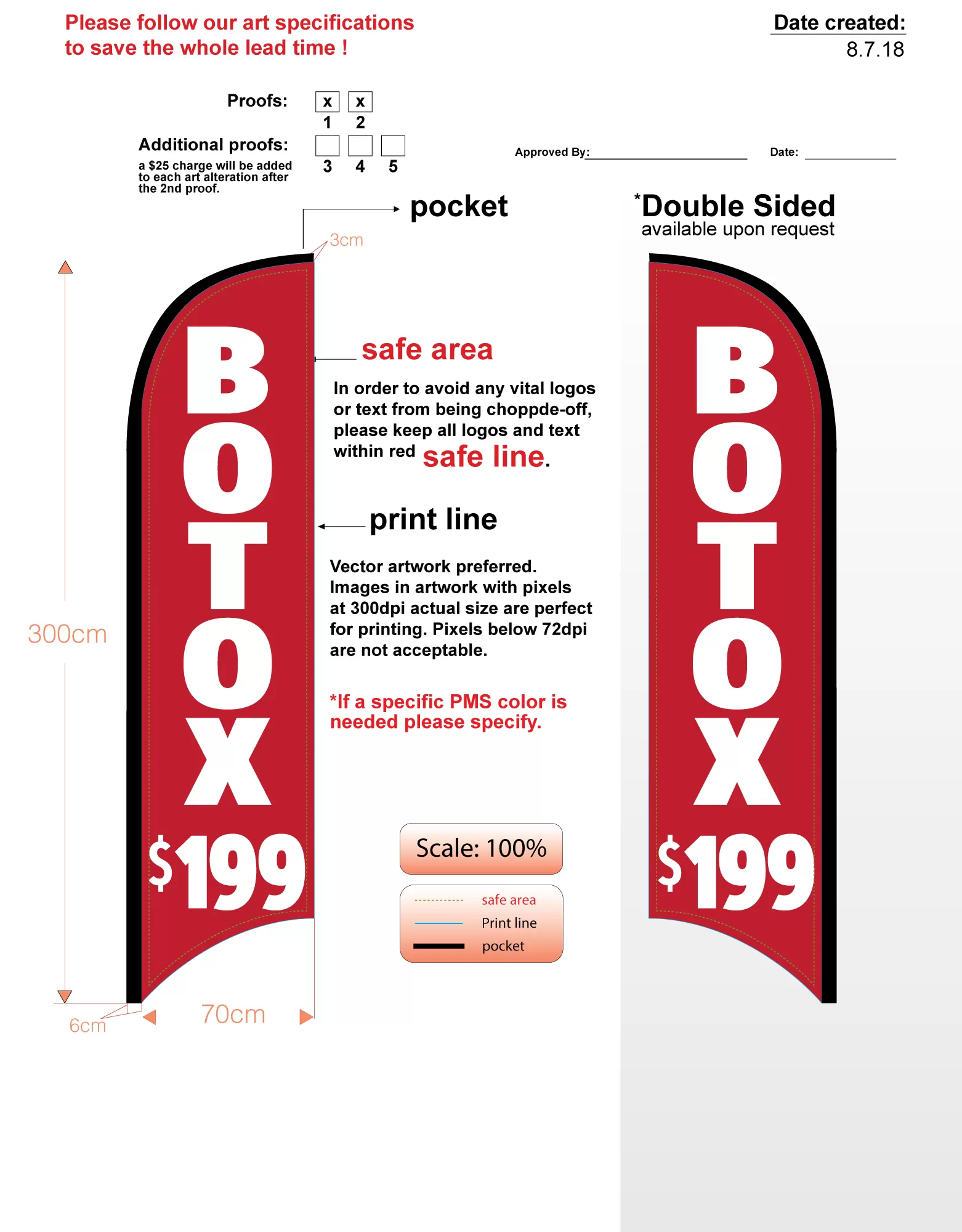 custom botox med double-sided feather flag kit with flag, flagpole, ground-spike, & carry-case