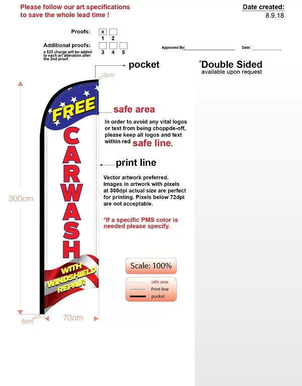 custom car wash med single-sided feather flag kit with flag, flagpole, ground-spike, & carry-case