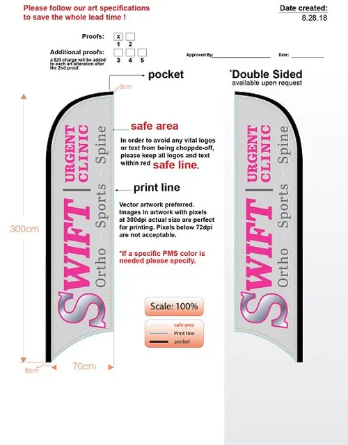 custom swift urgent clinic med double-sided feather flag kit with flag, flagpole, ground-spike, & carry-case
