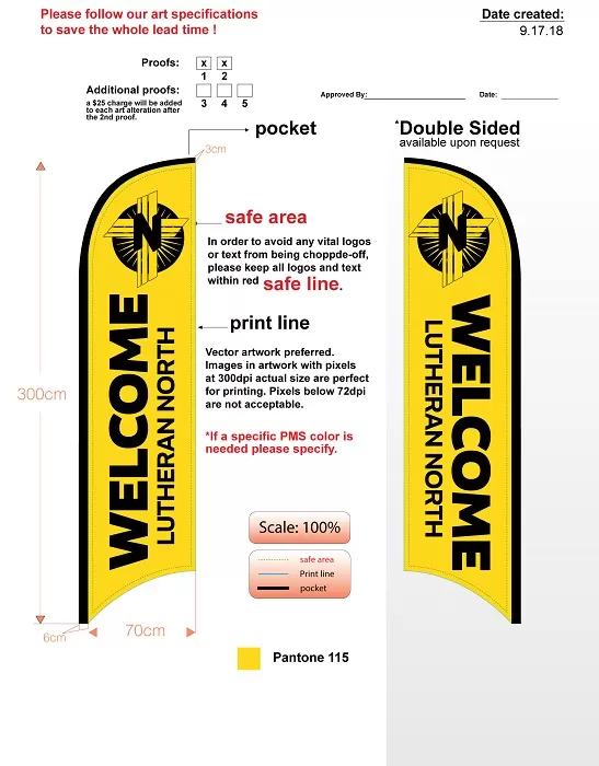 custom lutheran med double sided feather flag kit includes flag, flagpole, groundspike, & carry case