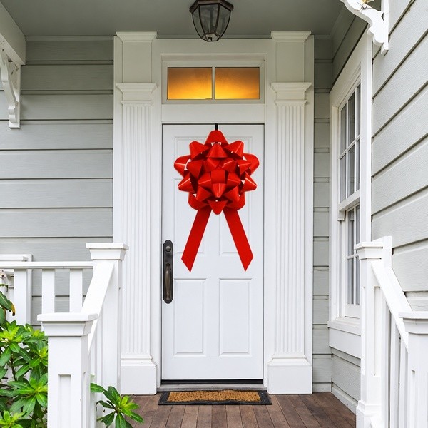 Large 28-inch front door bow with two long tails and a door hanger