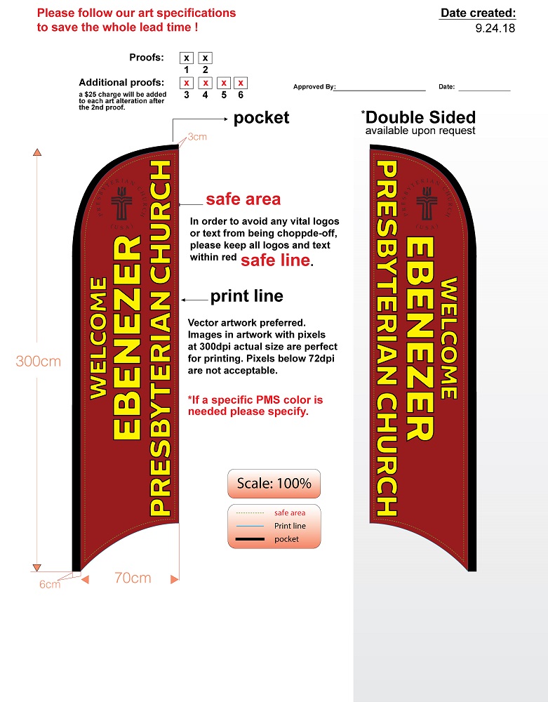 custom ebenezer med double sided feather flag kit includes flag, flagpole, ground-spike, & carry-case