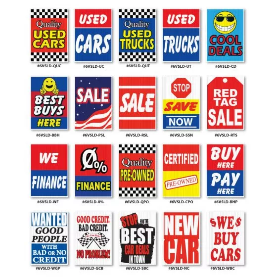 Twenty available jumbo under-hood sign designs
