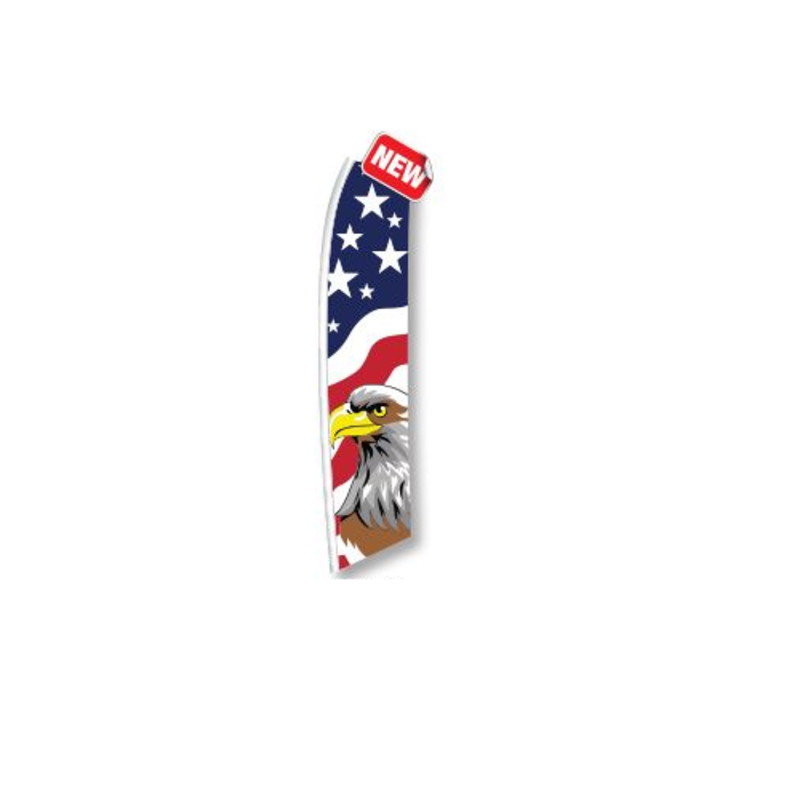 Patriotic feather flag with white stars, stripes and an eagle, 6SW-EAG