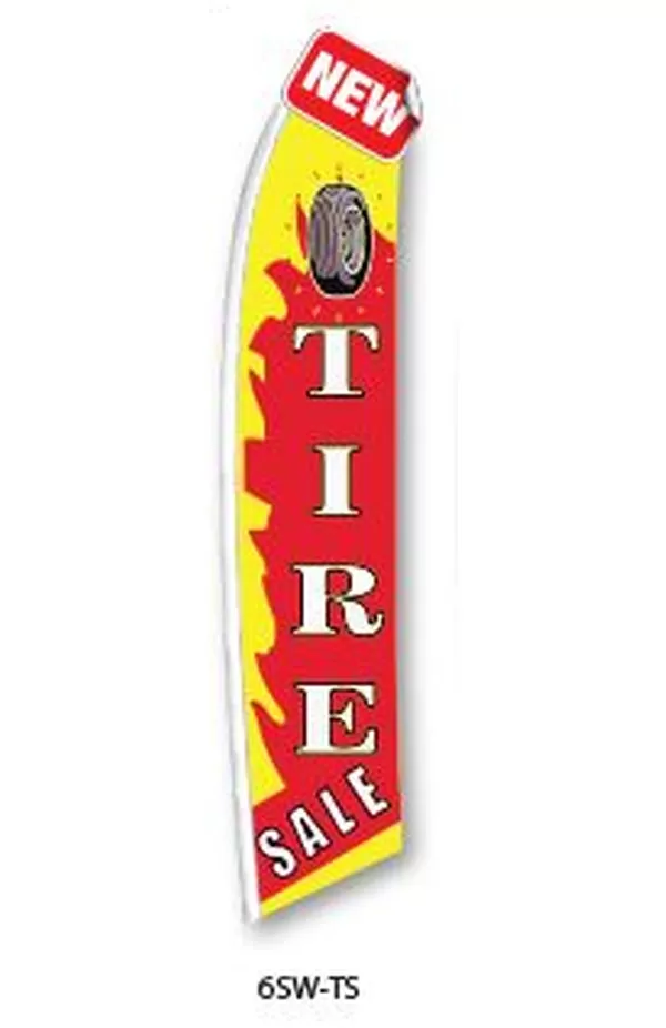 Red and yellow Tire Sale feather flag with tire graphics, 6SW-TS