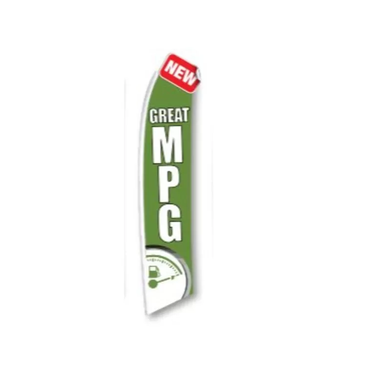 Green Great MPG feather flag with white lettering, 6SW-GMPG