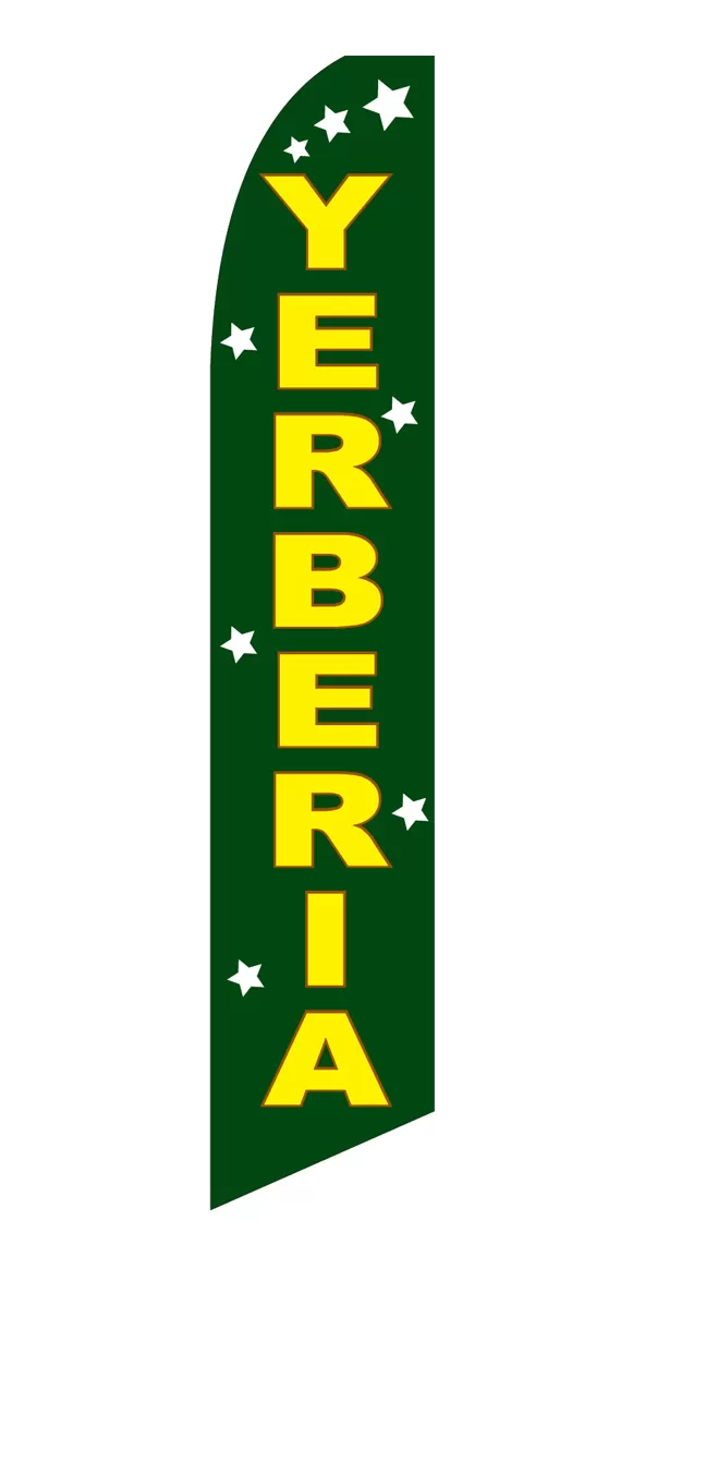 Green Yerberia flag with yellow lettering and white stars, design SF-1704