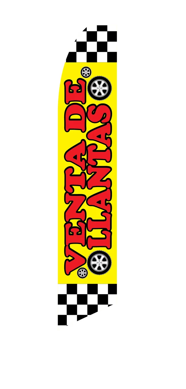 Venta de Llantas feather flag in yellow and red with checkered accents, SF-1062B