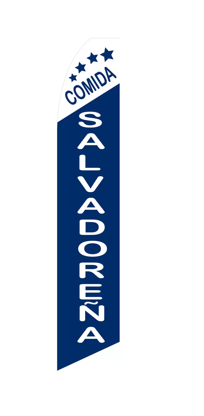 Blue and white Comida Salvadorena flag with star accents, design SF-1713