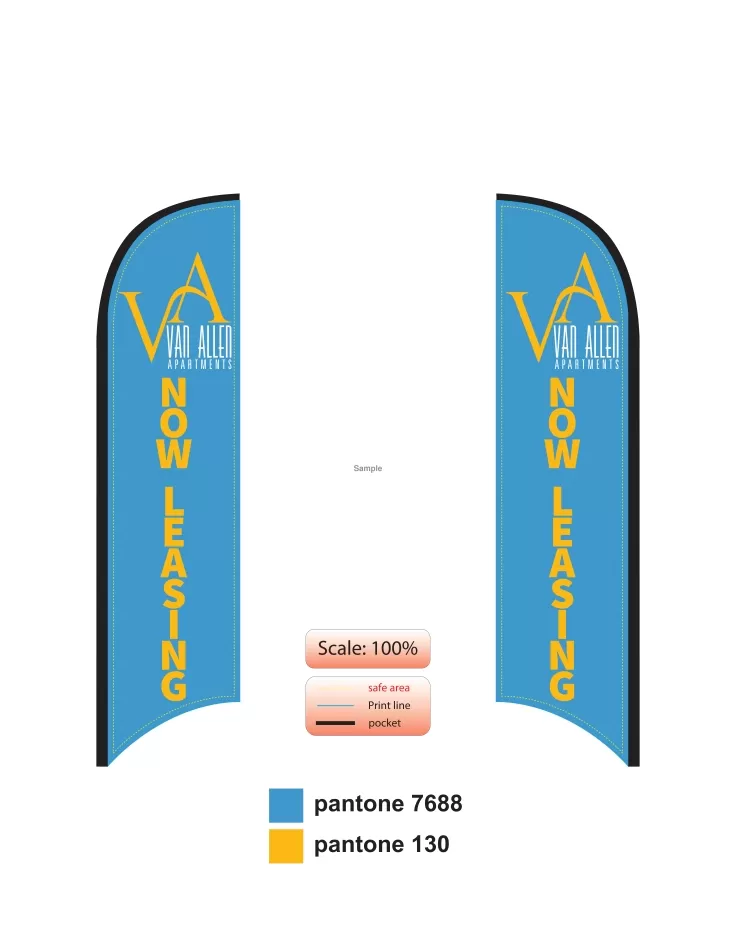 custom van allen now leasing med double-sided feather flag kit with flag, flagpole, ground-spike, & carry-case