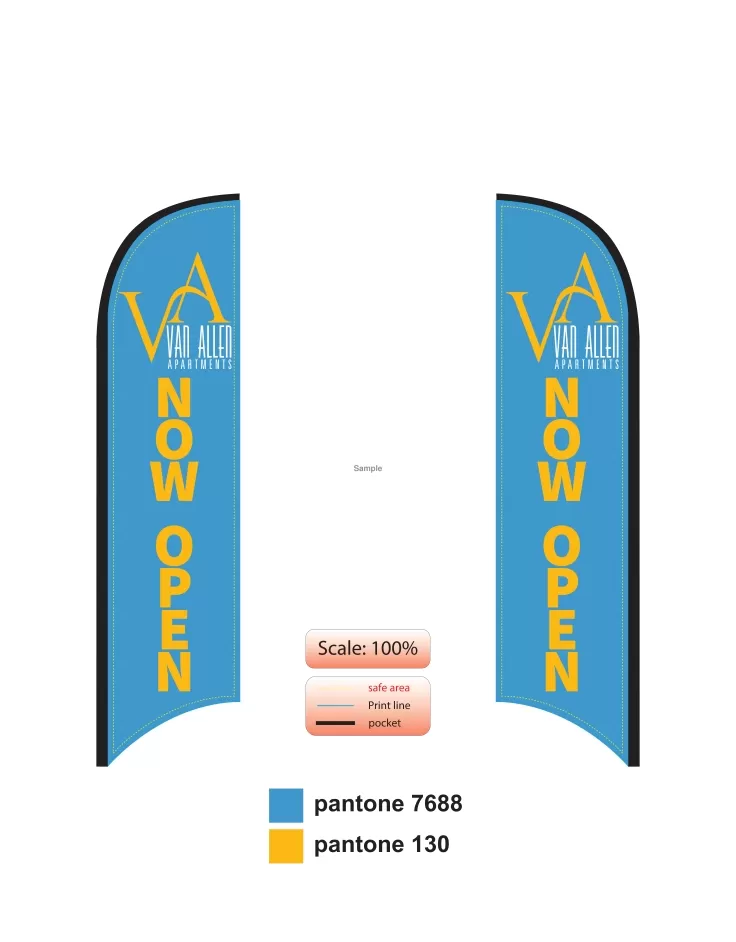 Custom Van Allen Now Open Med Double-sided Feather Flag Kit With Flag, Flagpole, Ground-spike, & Carry-case