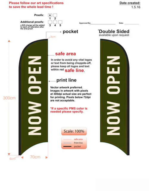 Custom Now Open Double Sided Med Feather Flag Kit Includes Flag, Flagpole, Criss-cross Base, Carry Case