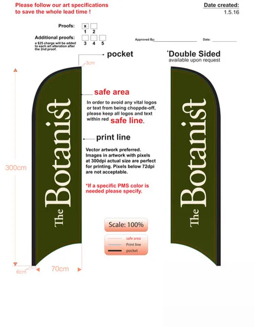 Custom The Botanist Double Sided Med Feather Flag Kit Includes Flag, Flagpole, Criss-cross Base, Carry Case