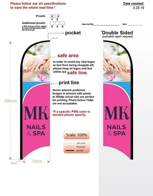 custom mk nails med double-sided feather flag (no hardware)