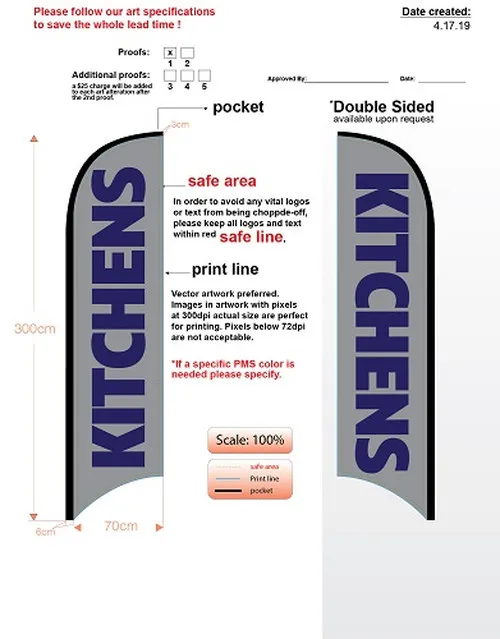 Custom Kitchens Med Double-Sided Feather Flag Kit Includes Flag, Flagpole, Ground-spike, & Carry-case