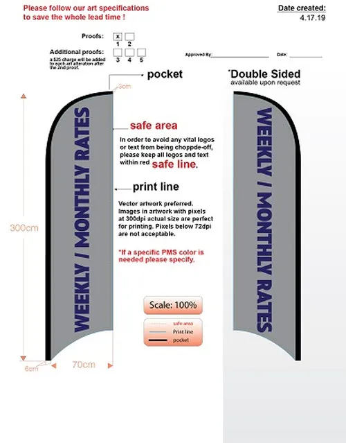 Custom WEEKLY / MONTHLY RATES Med Double-Sided Feather Flag Kit Includes Flag, Flagpole, Ground-spike, & Carry-case