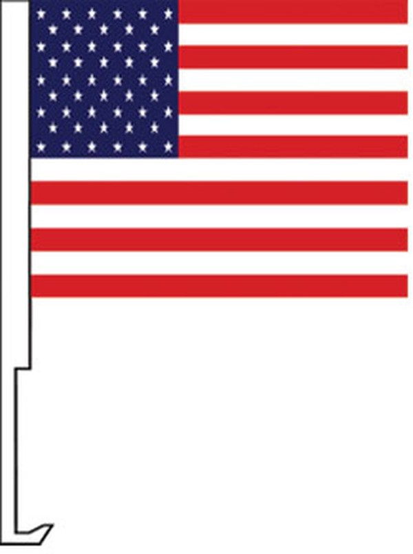 American stars and stripes flag with a car window clip-on staff