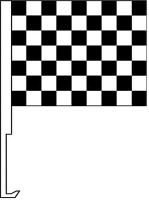 Black and white checkered flag with a car window clip-on staff