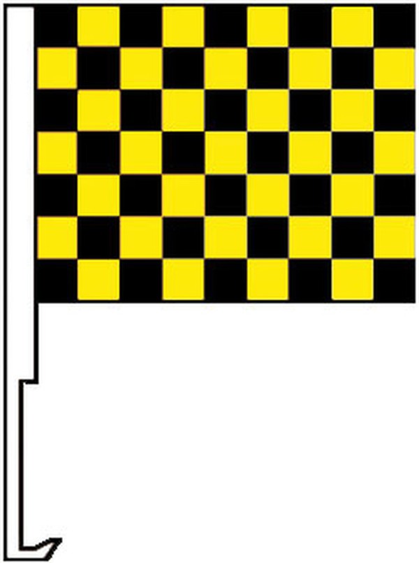 Black and yellow checkered flag with a car window clip-on staff
