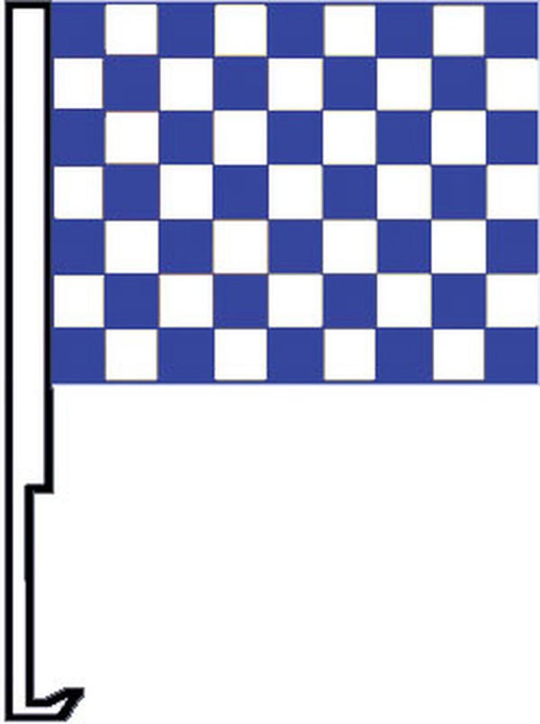 Blue and white checkered flag with a car window clip-on staff
