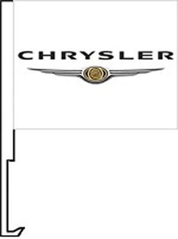 Chrysler logo on a white flag with a car window clip-on staff