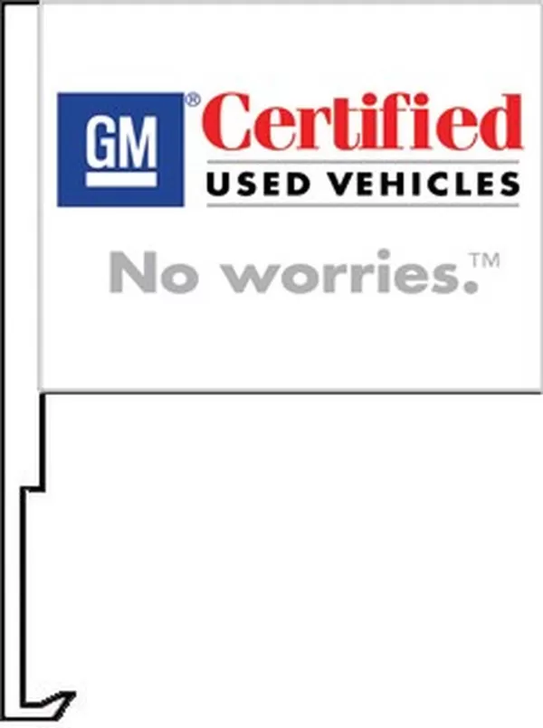 GM Certified Used Vehicles flag with a car window clip-on staff