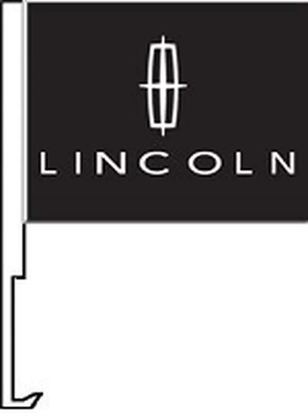 Lincoln logo on a black flag with a car window clip-on staff
