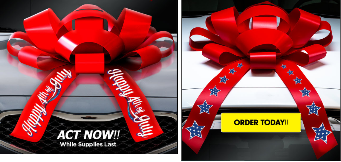 Patriotic 4th of July magnetic car bow, 30 inches wide