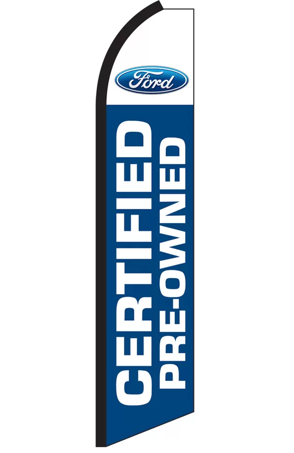 Blue and white Ford Certified Pre-Owned feather flag with Ford emblem, SW-0142