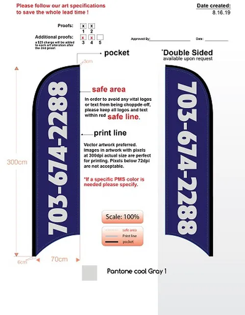 Custom 703-674-2288 Med Double-sided Feather Flag Kit Includes Flag, Flagpole, Ground-spike, & Carry-case