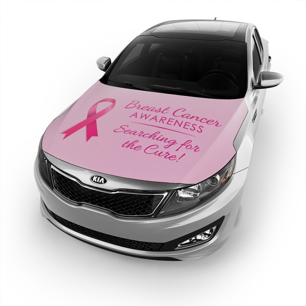 Pink hood cover with a ribbon and Breast Cancer Awareness Searching for the Cure message