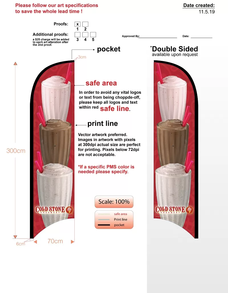 Custom Cold Stone Shakes Double-sided Feather Flag Kit With Flag, Flagpole, Mounting Base, & Carry-case