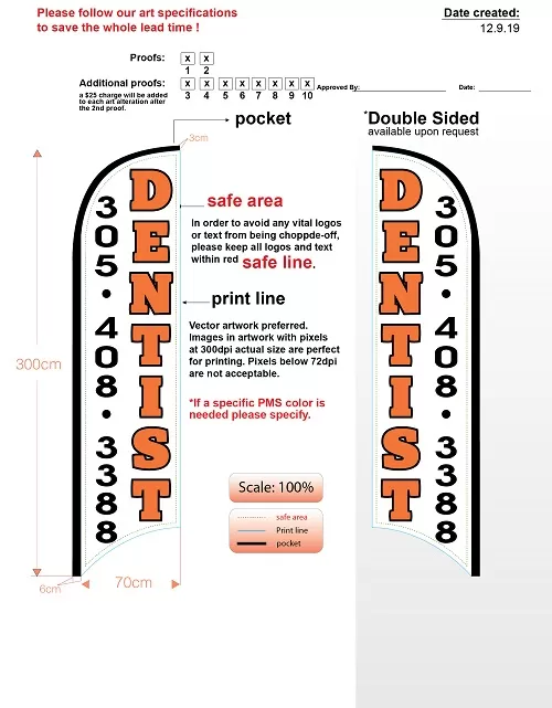 Custom dentist med double sided replacement flag (no hardware)