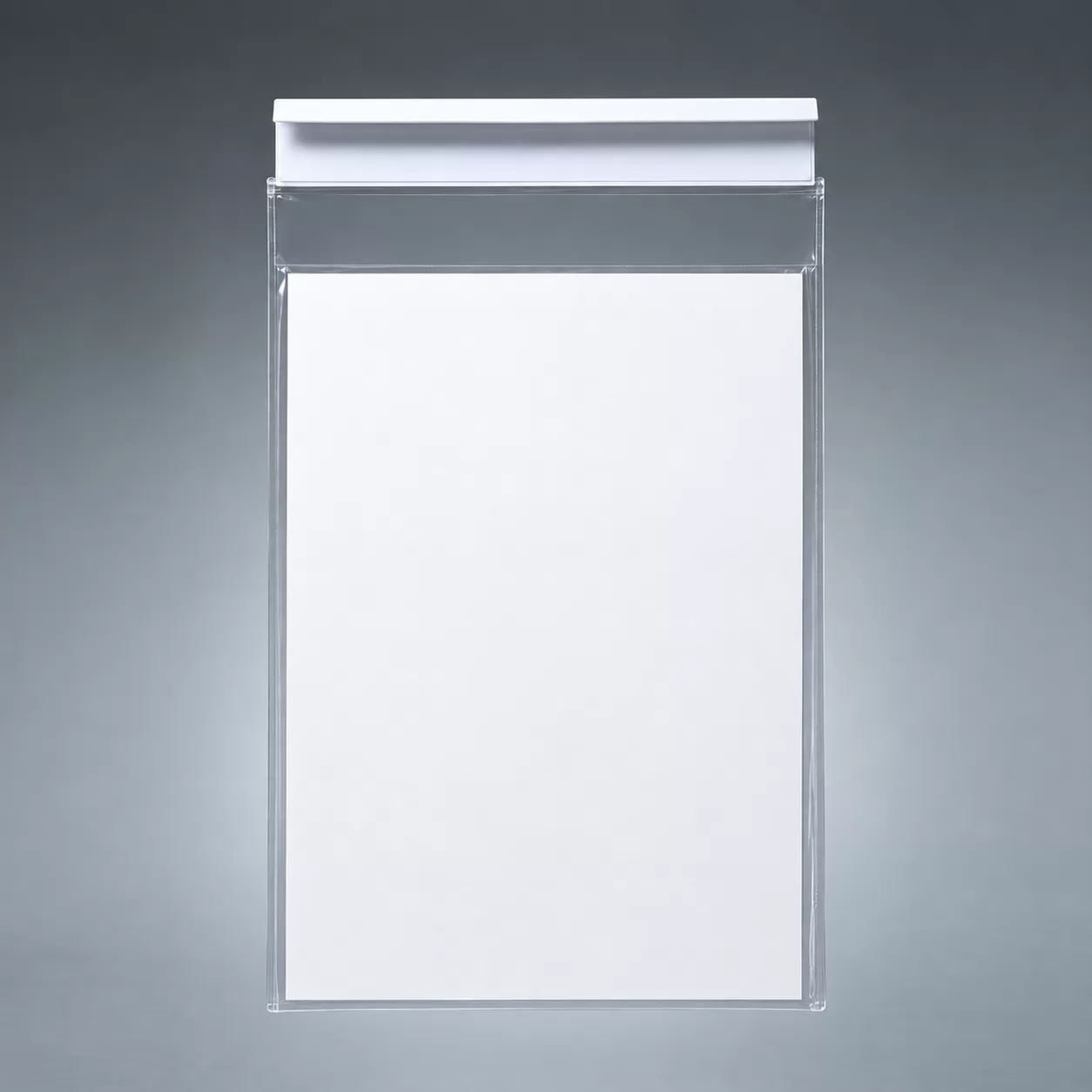 Clear clip-on window form holder with white clip and blank sample sheet