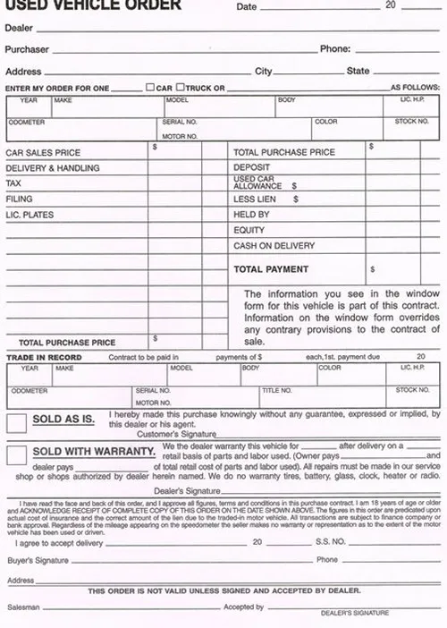 Used Vehicle Order Book product preview