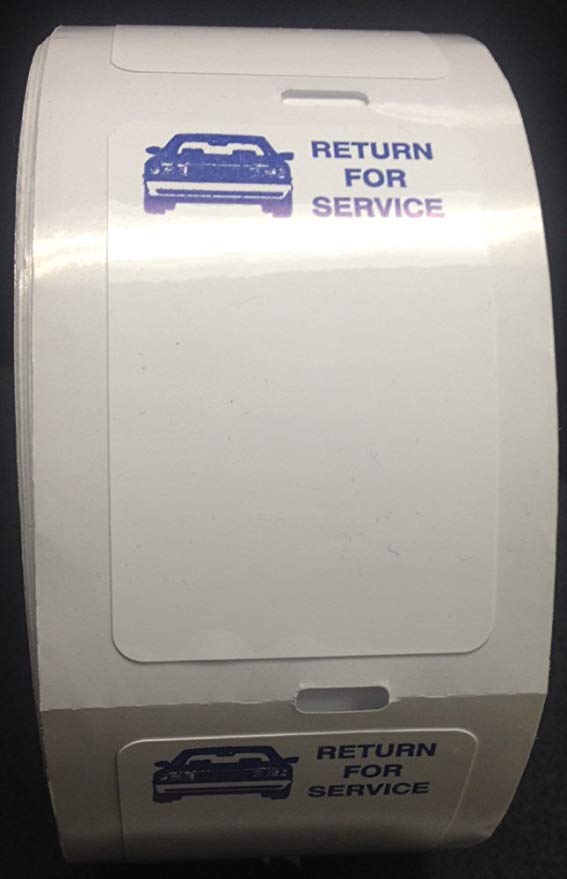 Oil Change Sticker & Service Reminder Labels For For Zebra & Godex Thermal Printing System- White with blue car / return for service