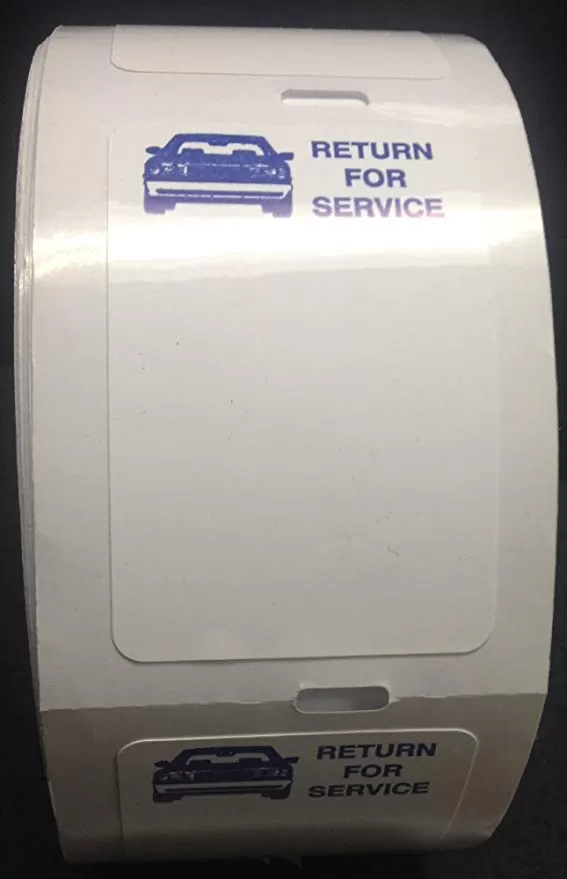 Oil Change Sticker & Service Reminder Labels For For Zebra & Godex Thermal Printing System- White with blue car / return for service