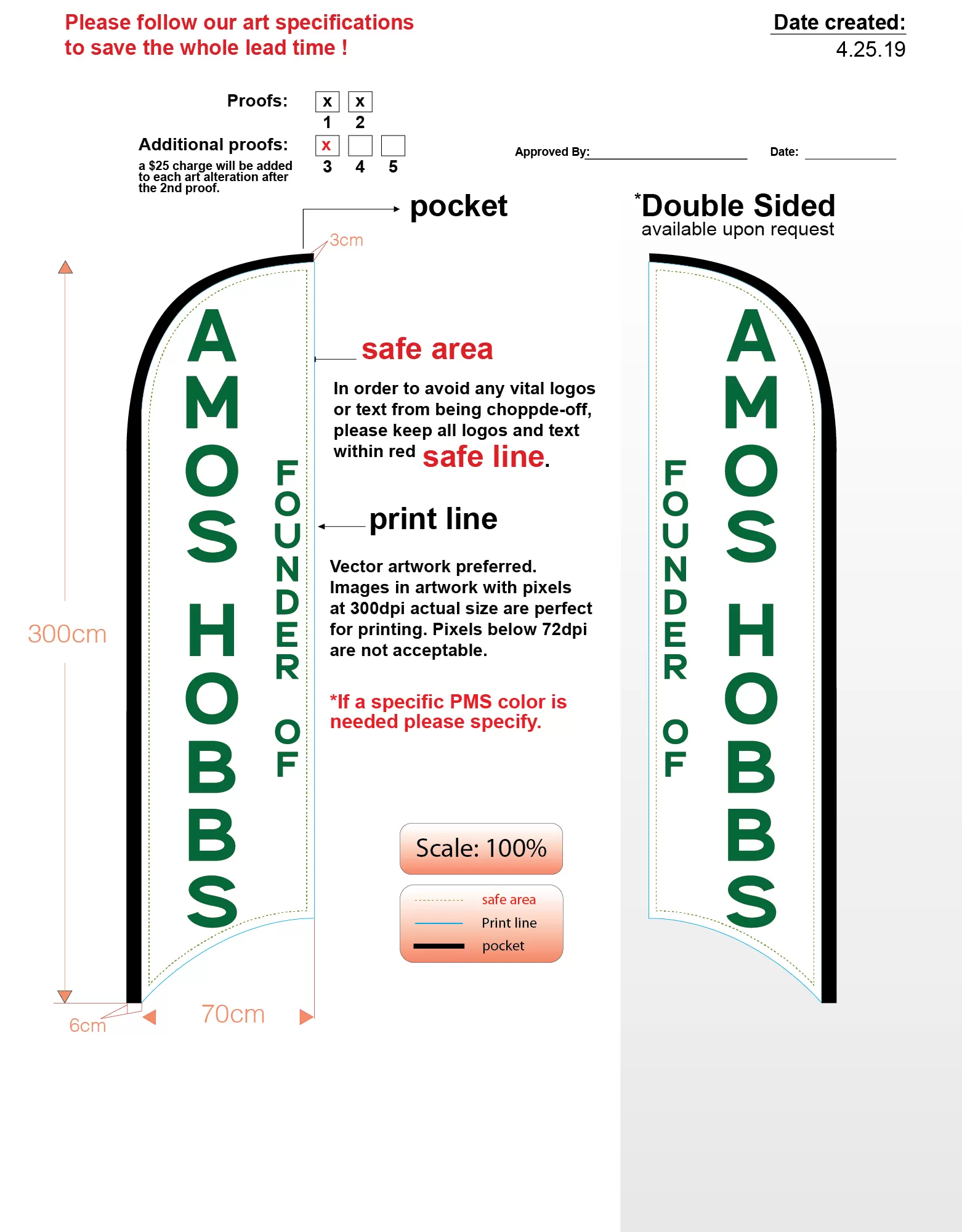 Custom Hobbs Founder Double Sided Wind Free Feather Flag Kit Includes flag, flagpole, & Water Base