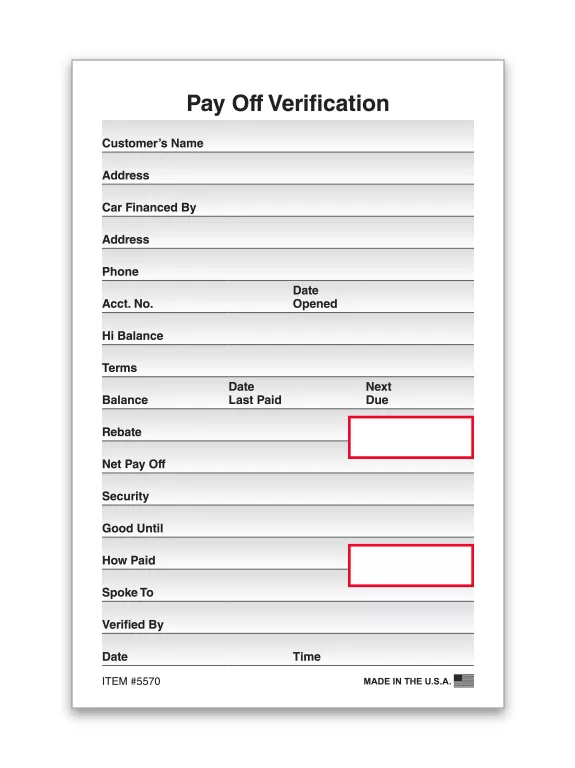 Payoff Verification Forms #5570 product preview