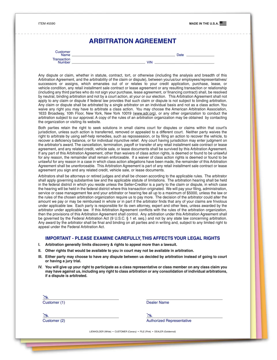 Arbitration Agreement Forms #5590 product preview
