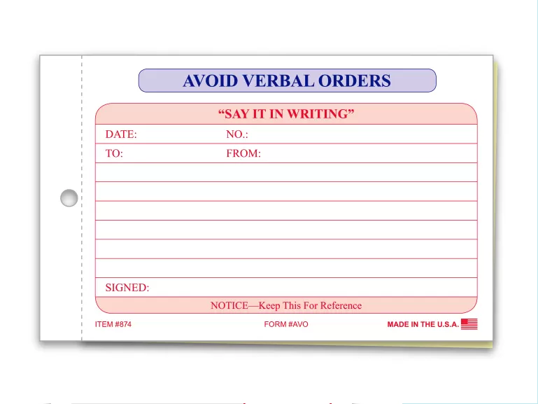 Avoid Verbal Orders Book #874 product preview