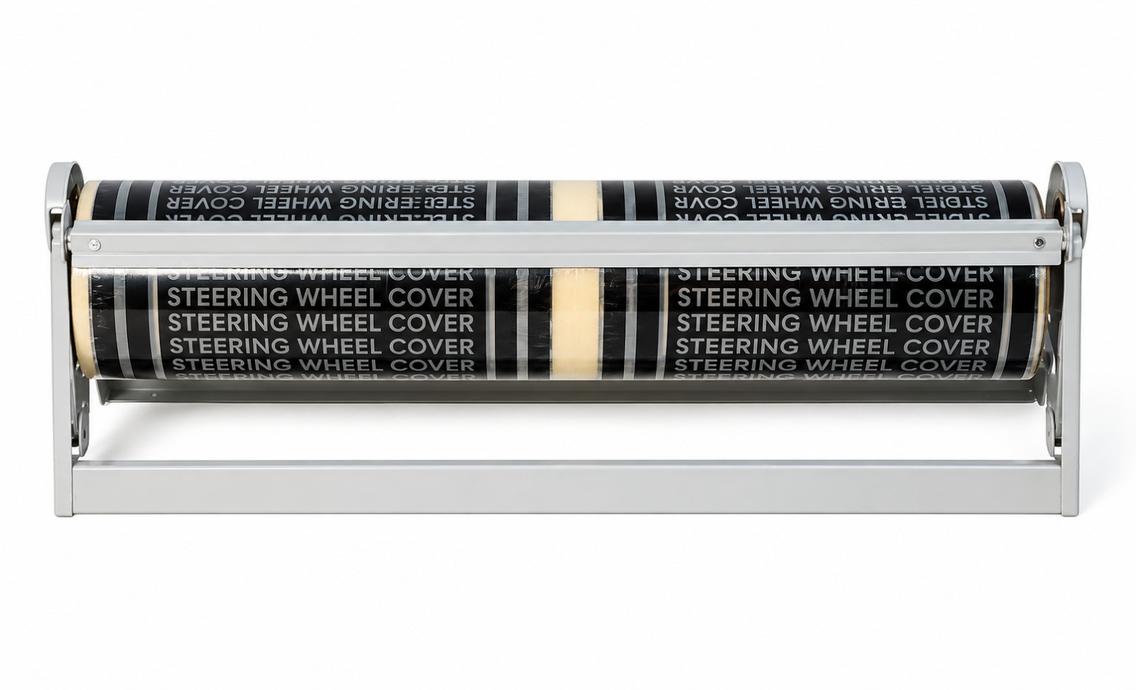 Gray steel dispenser rack for Slip-N-Grip steering wheel cover rolls