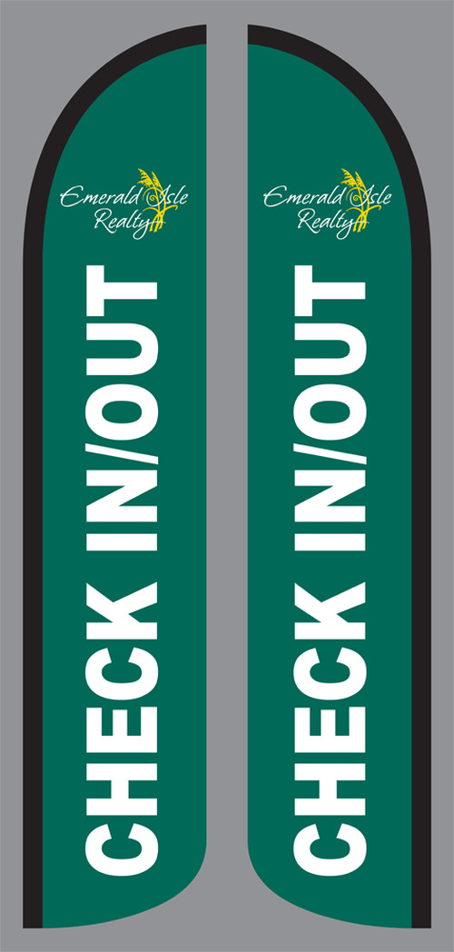 Custom Emerald Isle Check In/out Double Sided Feather Flag - Flag Only No Hardware