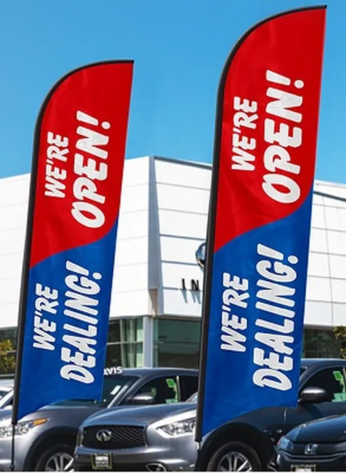 We Are Open 12ft Feather Flag Kit Includes Flag, Flagpole, & Ground-spike