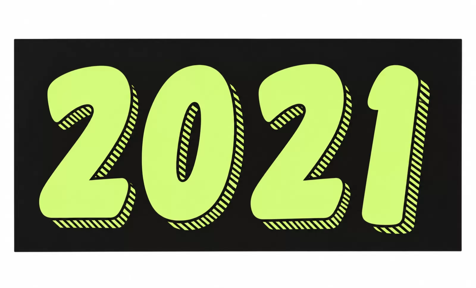 Fluorescent chartreuse four-digit model-year sticker showing 2021 on black