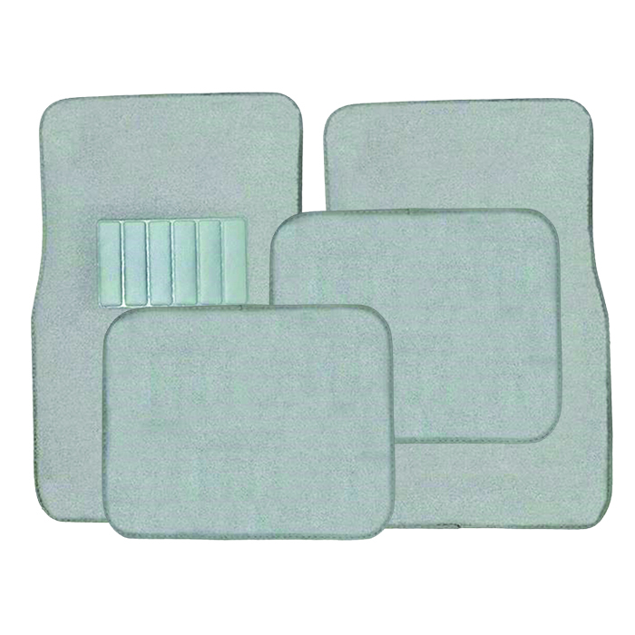 Four-piece light gray/silver carpet floor mat set with driver heel pad