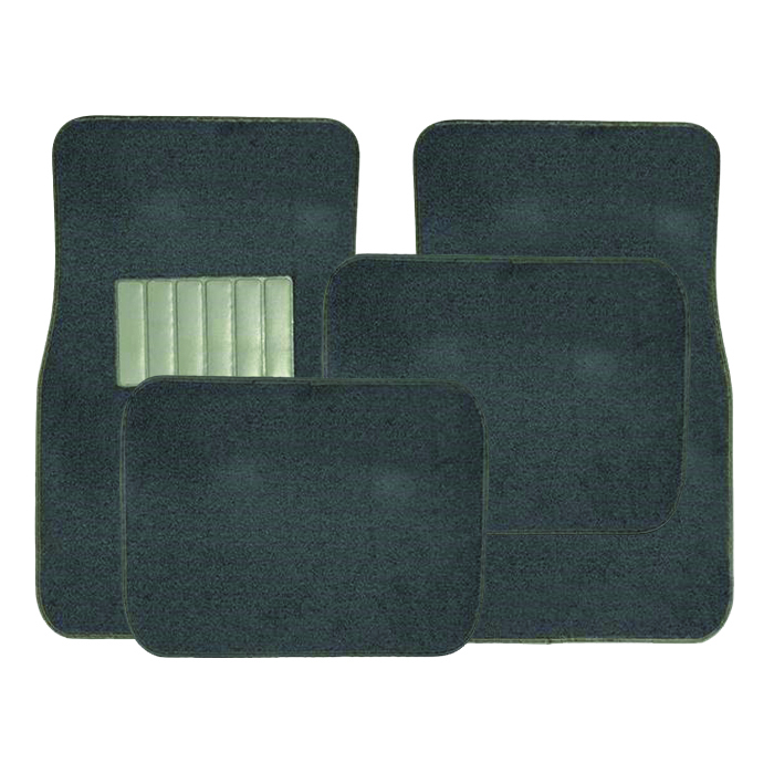 Four-piece charcoal carpet floor mat set with driver heel pad