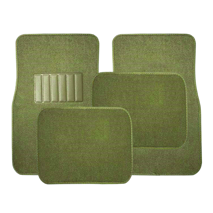 Four-piece taupe carpet floor mat set with driver heel pad