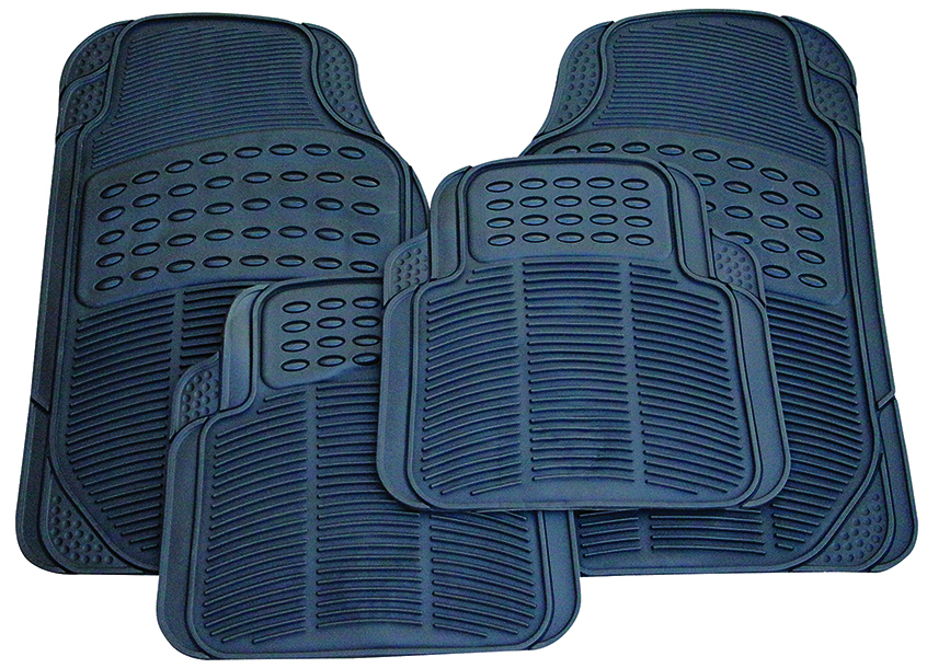 Four-piece black rubber vehicle floor mat set